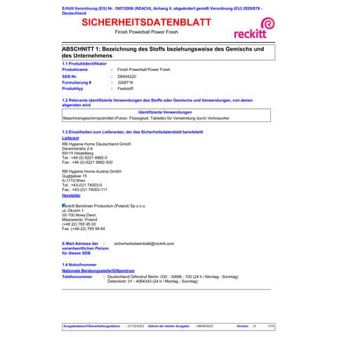 Geschirrspültabs Power Fresh 105ST FINISH 3289457