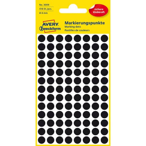 Etiketten Ø8 mm schwarz 416 Stück ZWECKFORM 3009 permanent haftend