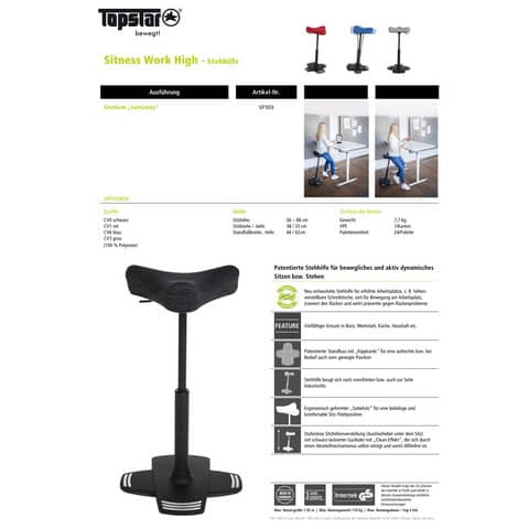 Stehhilfe SITNESS Work High schwarz TOPSTAR SF503CV0