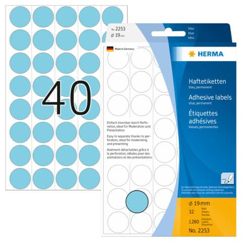 Etiketten Ø19mm blau HERMA 2253 1280 Stück permanent haftend