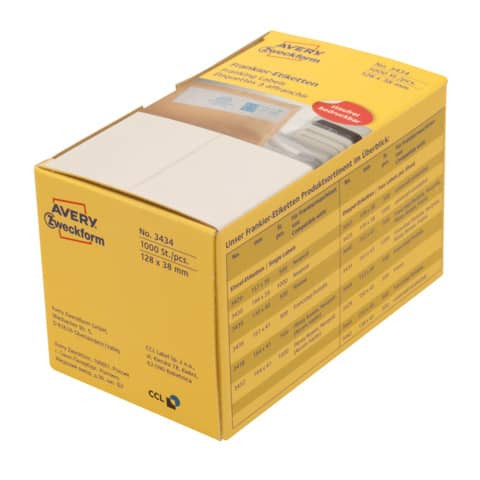 Frankieretiketten 128x38mm ws 1000 Stück ZWECKFORM 3434 doppelt permanent