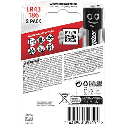 Knopfzellen-Batterie 186/LR43/AG12 2ST ENERGIZER E301536501 Alkali Mangan