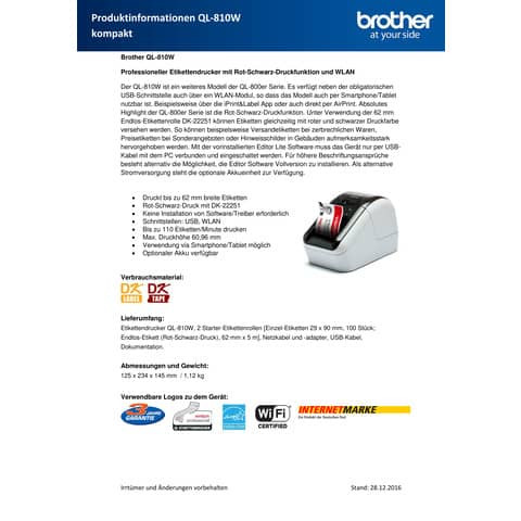 Etikettendrucker schwarz/weiß BROTHER QL810WCZG1