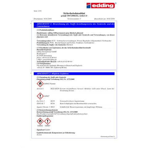 Spray Klarlack glänzend EDDING 5200-994 200 ml