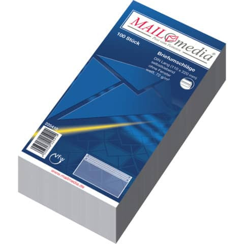 Briefumschläge DIN lang (220x110 mm), ohne Fenster, selbstklebend, 72 g/qm, 100 Stück