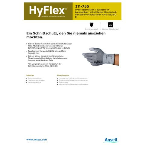 Schnittschutzhandschuhe Gr. 8 grau ANSELL 11-755-8 12Paar