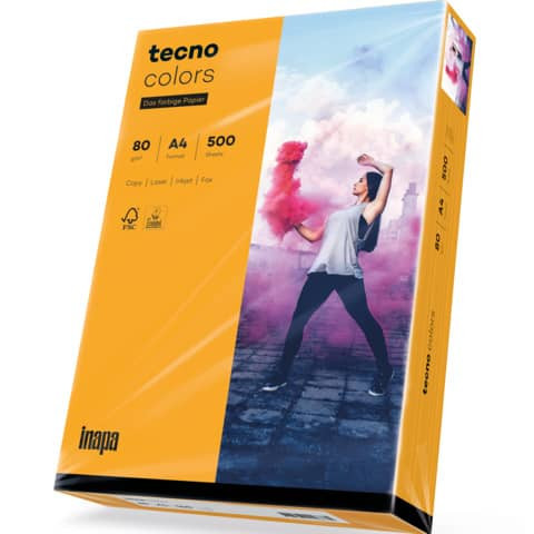 Multifunktionspapier tecno® colors - A4, 80 g/qm, mittelorange, 500 Blatt
