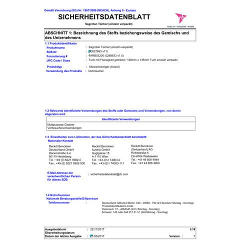 Desinfektionstücher 15ST SAGROTAN 10001244 020130
