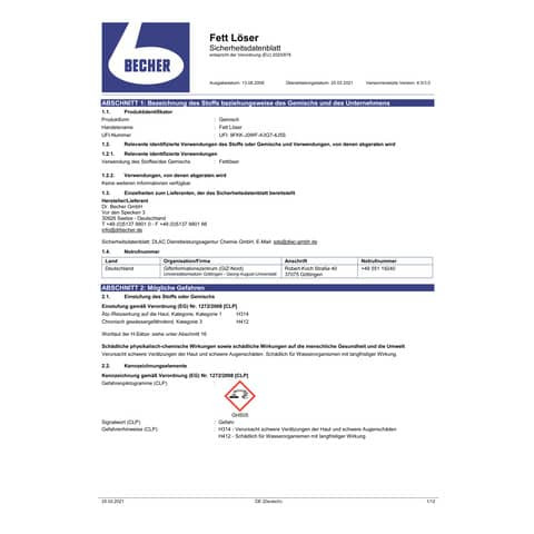 Fettlöser 1l DR.BECHER 1624000