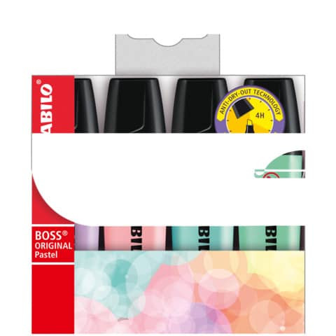 Textmarker Boss pastell Etui 4 Fb sort. STABILO 70/4-2