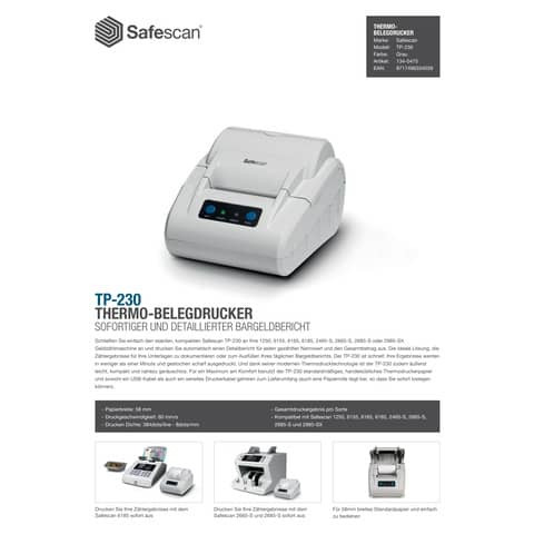 Belegdrucker Thermo TP-230 grau SAFESCAN 134-0475