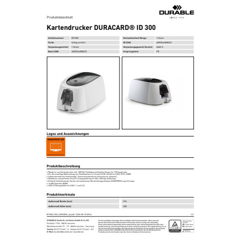 Kartendrucker DURACARD weiß DURABLE 8910 00 ID 300