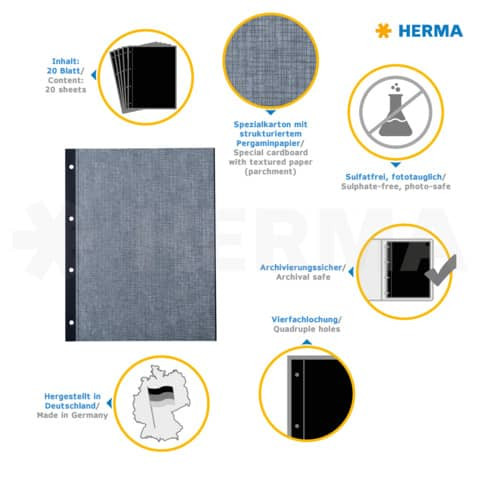 Fotokarton 230x297mm 20BL schwarz HERMA 7577