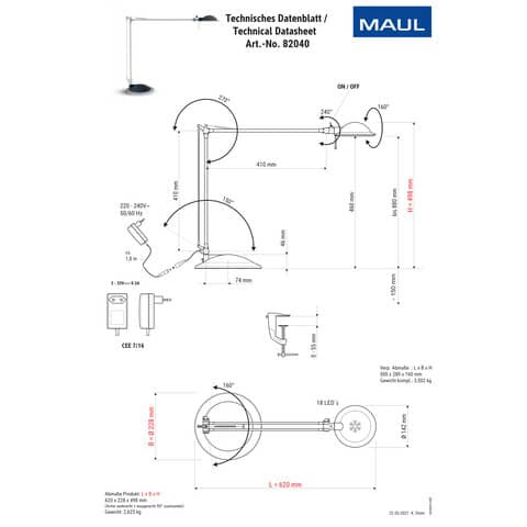 Tischleuchte business silber MAUL 82040 95 LED
