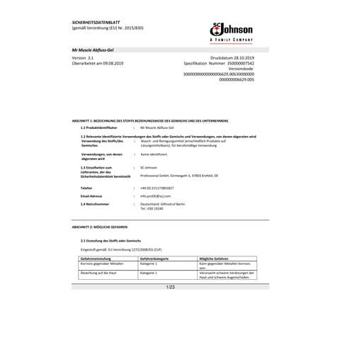 Reiniger Abfluss Gel 1 Liter MR MUSCLE 308557