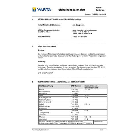 Batterie Photo Accu 1,2V AAA VARTA 05703301402 Micro 2Stück