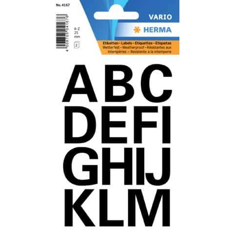 4167 Buchstaben-Etiketten - A-Z, 25 mm, wetterfest, schwarz