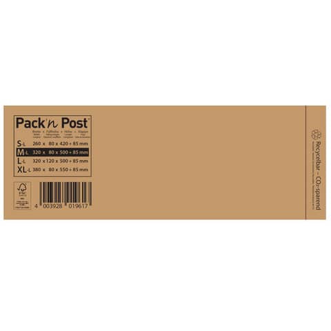 Versandtasche 340+80x420+80 mm braun PACK´N POST30117414 250ST