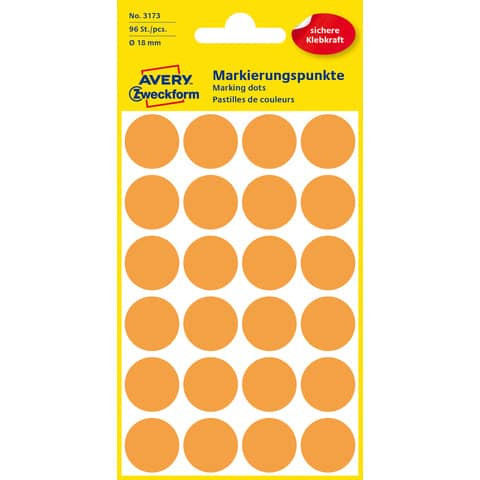 Etiketten Ø18mm leuchtorange 96 Stück ZWECKFORM 3173 permanent haftend