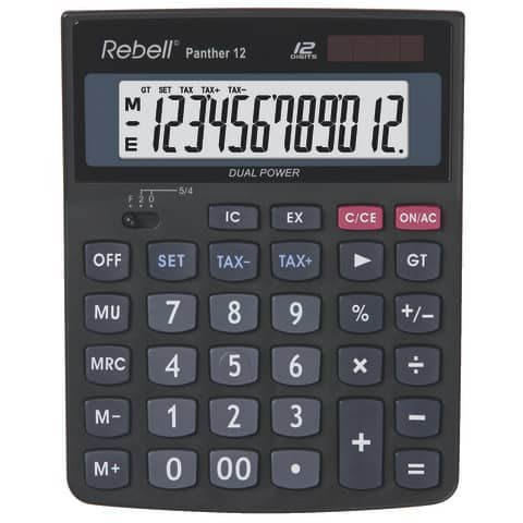 Tischrechner schwarz REBELL RE-PANTHER12BX Solar/Batterie