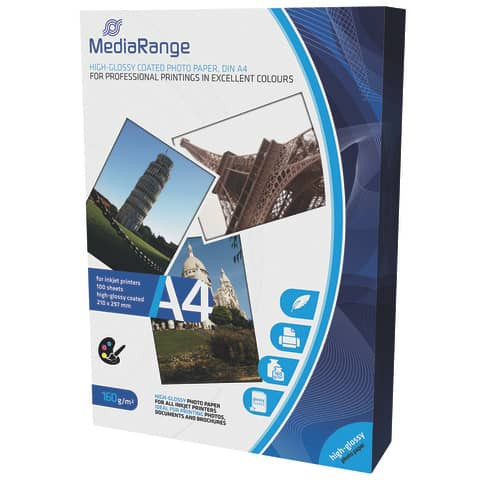 Inkjet Fotopapier 100BL A4 weiß MEDIARANGE MRINK105 160g hochglänzend
