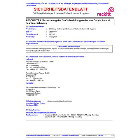 Kraftreiniger 750 ml Schimmel CILLIT BANG 3235800