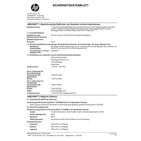 Lasertoner Nr. 307A magenta HP CE743A