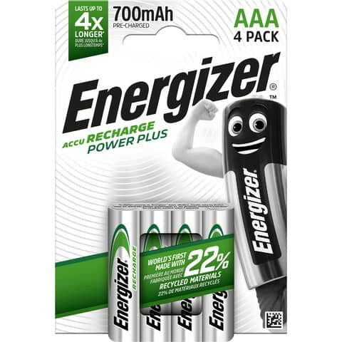 Akku Micro AAA 4 Stück weiß/grün ENERGIZER E300626604 NiMH Power Plus