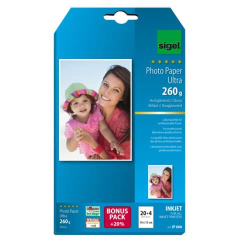 Inkjet Fotopapier10x15 20+4BL SIGEL IP606 260g