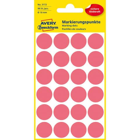 Etiketten Ø18 mm leuchtrot 96 Stück ZWECKFORM 3172 permanent haftend