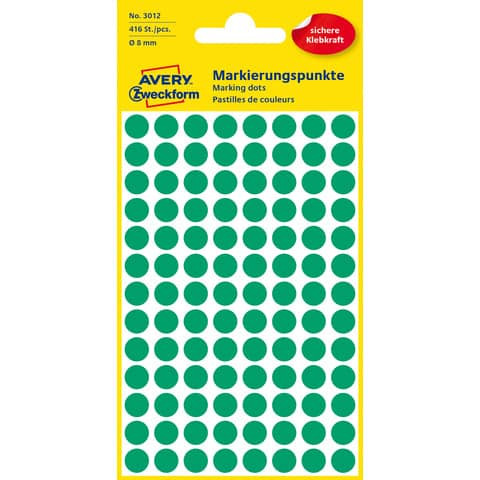 Etiketten Ø8 mm grün 416 Stück ZWECKFORM 3012 permanent haftend