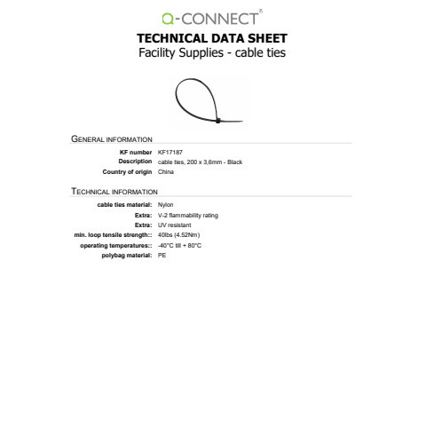 Kabelbinder 100ST schwarz 20cm x 3,6mm Q-CONNECT KF17187