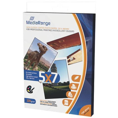 Inkjet Fotopapier 50BL 13x18cm weiß MEDIARANGE MRINK114 220g hochglänzend