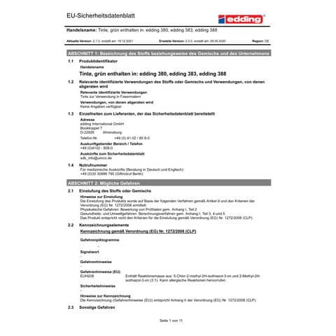 Flipchartmarker 388 4-12mm grün EDDING 4-388004 Keilspitze