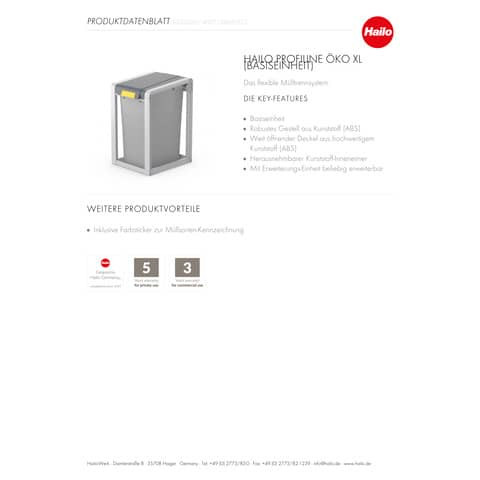 Abfallsammler 38L grau HAILO 9352020 ProfiLine Öko XL