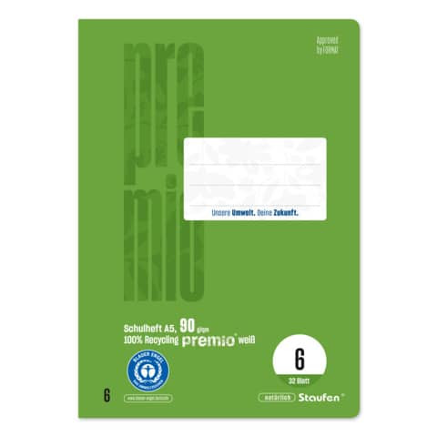 Heft LIN6 A5 32 Blatt blanco grün STAUFEN PREMIO 040781006 90g