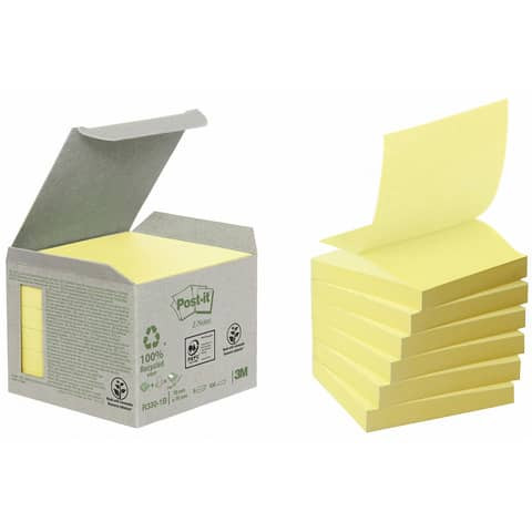 Haftnotizblock 76x76mm Z-Notes gelb POST-IT R3301B 6x100Bl Recycl