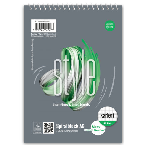 Spiralblock A6 40BL kar. perf. STAUFEN STYLE 608640020 ECF 70g