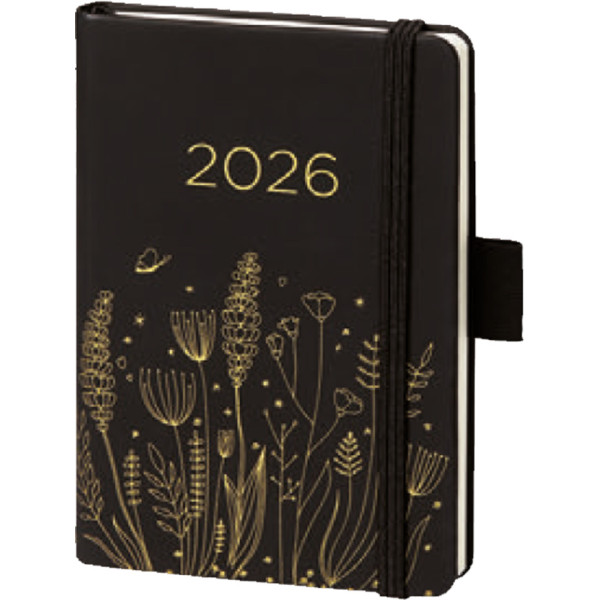 Buchkalender V Book A6 Blumen sw/gold BSB 02-0357 90x140mm