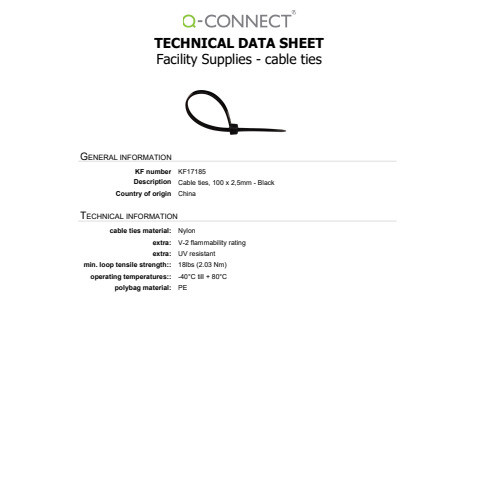 Kabelbinder 100ST schwarz 10cm x 2,5mm Q-CONNECT KF17185