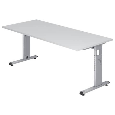 Schreibtisch C-Fuß - 180 x 65-85 x 80 cm, höhenverstellbar, Weiß/Silber