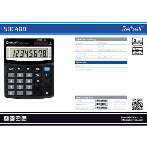 Tischrechner schwarz REBELL RE-SDC408 BX