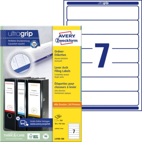 Ordneretikett 38x192mm weiß ZWECKFORM L4760-100 700ST