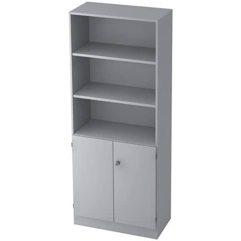 Regal/Schrank - 5OH, 2OH Türen, Sockelblende, Grau/Grau, mit Montageservice