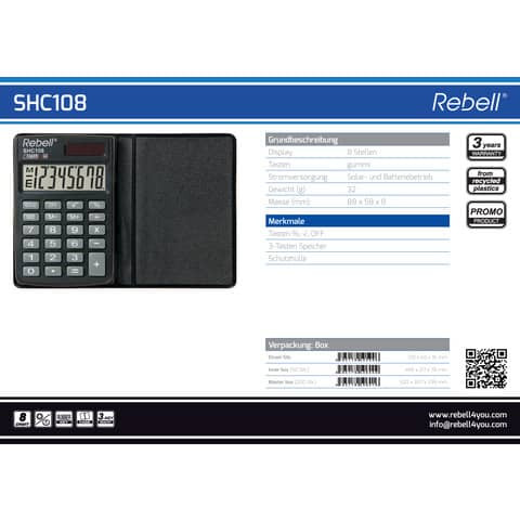 Taschenrechner 8-stellig schwarz REBELL RE-SHC108 BX