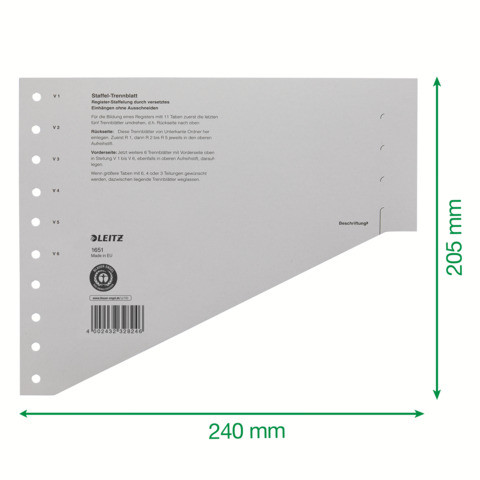 Staffeltrennblatt A4 grau LEITZ 1651-00-85 100ST