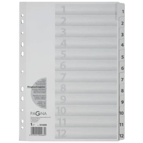 PAGNA Zahlenregister - 1 - 12, Karton, A4, 12 Blatt, weiß
