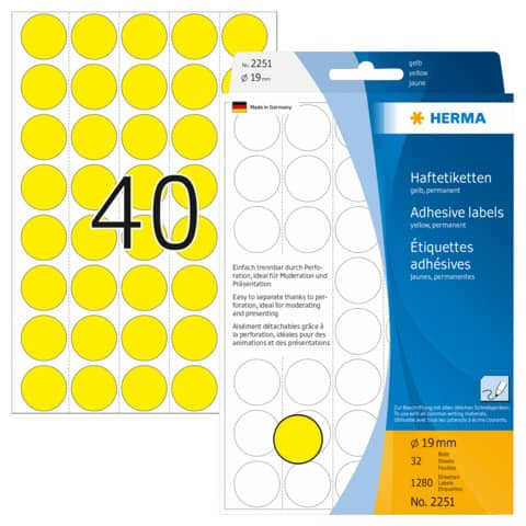 Etiketten Ø19mm gelb HERMA 2251 1280 Stück permanent haftend