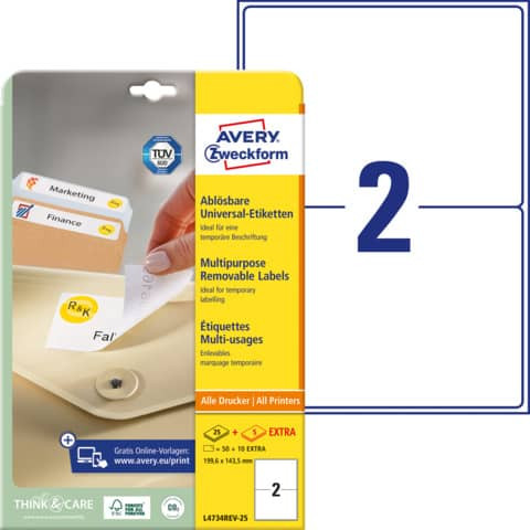 Etiketten 199,6x143,5 mm weiß ablösbar ZWECKFORM L4734REV-25 60 Stück
