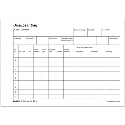 Freistellungsantrag A6, 50 Blatt RNK 2914